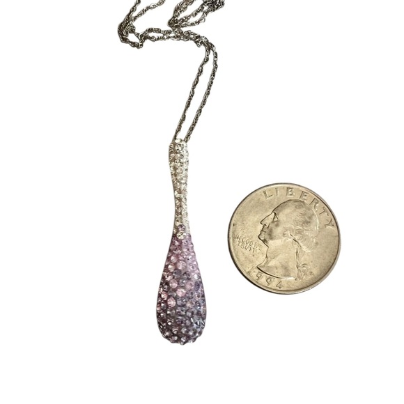 Sterling Silver Purple Ombre Fade Teardrop Pendant Necklace - Picture 6 of 7